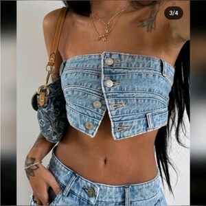 Zara Blue Denim Crop Top